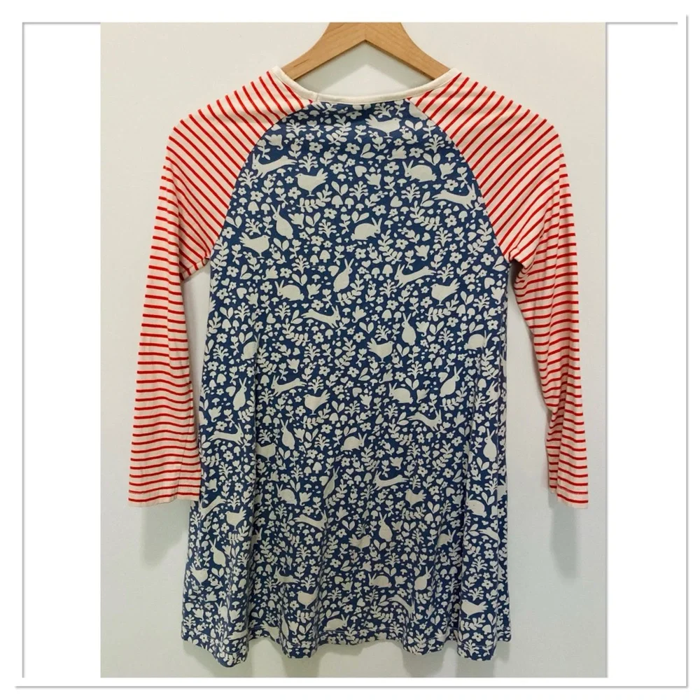 Mini Boden Striped Animal Print Dress Long Sleeve Red Blue Size 9-10Y